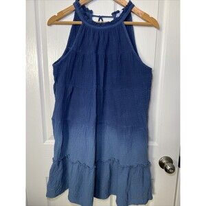 THML Cotton Gauze Tiered Mini Dress Women’s Medium Ombré Blue Corinna